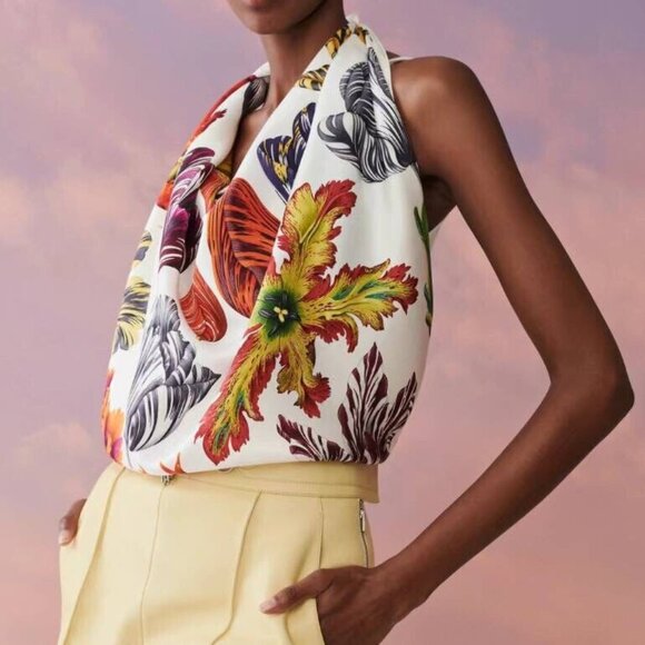 NWT New Box HERMES Tulipomanie Scarf 90cm Blanc/ Corail 100% Silk Carre Unused - Picture 5 of 6